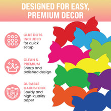 Load image into Gallery viewer, Bulk Case of 100 Sets - Candy Paper Cutouts 54pcs | Bulletin Board Cut Outs for Party Decorations, Classroom, Wall Decor