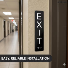 Load image into Gallery viewer, Bulk Case of 100 Sets - Exit Sign with Braille Self Adhesive Plastic ADA Sign 2" x 9", Self Adhesive Plastic ADA Building Sign, 2" x 9" Vertical Orientation