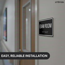 Load image into Gallery viewer, Bulk Case of 100 Sets - Exam Room Sign with Braille, Self-Adhesive Plastic Examination Room Sign for Medical Office, 6" x 3", Black/White, ABS Plastic