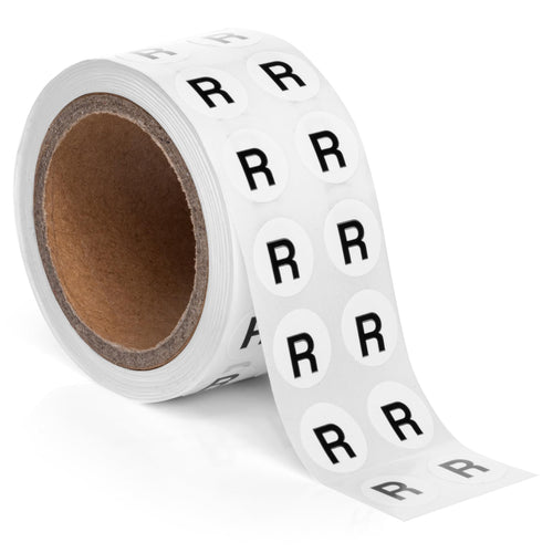 Bulk Case of 100 Rolls - 1000pcs Letter R Stickers, 0.5