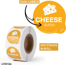 Load image into Gallery viewer, Bulk Case of 100 Sets - Cheese Food Labels 500 pcs | 1" Dot Bold Sticker Labels for Party Buffet, Delis, Sandwich Shops, Food Containers