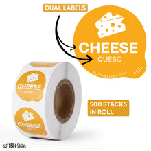 Load image into Gallery viewer, Bulk Case of 100 Sets - Cheese Food Labels 500 pcs | 1" Dot Bold Sticker Labels for Party Buffet, Delis, Sandwich Shops, Food Containers