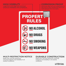 Load image into Gallery viewer, Bulk Case of 60 Signs - No Alcohol No Drugs No Smoking No Weapons | Property Rules Sign 10x14 Inch Rust-free Aluminum