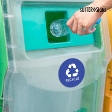 Load image into Gallery viewer, Bulk Case of 200 Sets - Sutter Signs 3pk Recycle Stickers for Trash Bins, 4" Weatherproof Vinyl Stickers