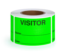 Load image into Gallery viewer, Bulk Case of 100 Sets - Visitor Pass Stickers, 2" x 3" Fluorescent Green Visitor Identification Badges, 300pcs/roll