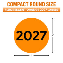 Load image into Gallery viewer, Bulk Case of 100 Rolls - 500pcs 2027 Year Stickers, 1 Inch Fluorescent Orange Color Coded Year, Labels, Warehouse Inventory Organization Stickers