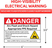 Load image into Gallery viewer, 100pcs Arc Flash Danger Warning Stickers, 5" x 3.5" Self Adhesive Weatherproof Vinyl Electrical Hazard Safety Signs