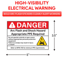 Load image into Gallery viewer, Bulk Case of 25 Sets - 100pcs Arc Flash Danger Warning Stickers, 5" x 3.5" Self Adhesive, Weatherproof Vinyl Electrical Hazard Safety Signs