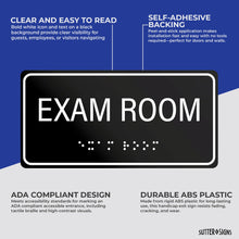 Load image into Gallery viewer, Bulk Case of 100 Sets - Exam Room Sign with Braille, Self-Adhesive Plastic Examination Room Sign for Medical Office, 6" x 3", Black/White, ABS Plastic