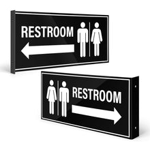 Load image into Gallery viewer, Bulk Case of 45 Sets - 2pk Restroom Sign with Arrow | Wall Mounted Projecting Double Sided Unisex Restroom Signs 12.1&quot; x 5.5&quot;