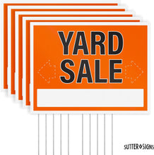 Load image into Gallery viewer, Bulk Case of 23 Sets - 3pk Yard Sale Signs with Stakes | Large Weatherproof Corrugated Plastic Garage Sale Supplies with Metal H Frame Stakes, 17" x 13"