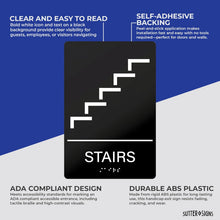 Load image into Gallery viewer, Bulk Case of 100 Signs - Stairs Sign with Braille, Self Adhesive ADA Building Sign, 6" x 9"