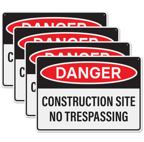 Bulk Case of 67 Sets - 4pcs Danger Construction Site Sign 14x10 inch, Plastic Sign for Construction Site, Hazard Areas, No Trespassing, Waterproof Plastic