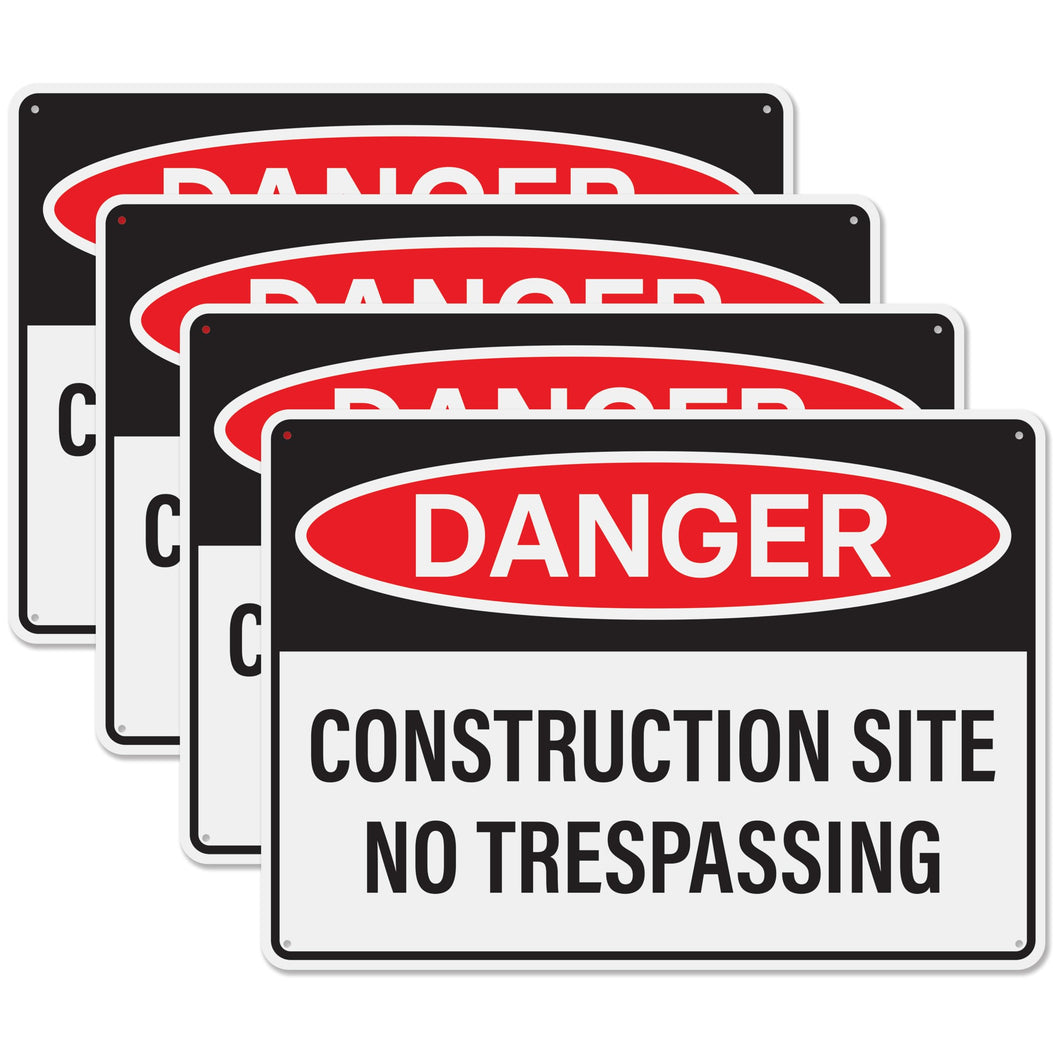 Bulk Case of 67 Sets - 4pcs Danger Construction Site Sign 14x10 inch, Plastic Sign for Construction Site, Hazard Areas, No Trespassing, Waterproof Plastic