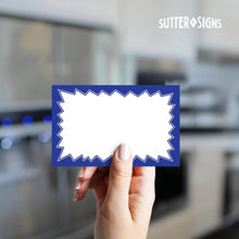 Load image into Gallery viewer, Bulk Case of 100 Sets - Sale Signs for Retail Stores 50pcs, 3.5" x 5.5" | Blue Starburst Paper Card Price Tags for Yard Sale, Garage Sale