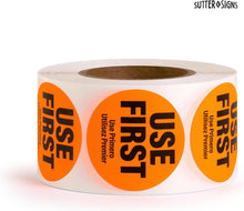 Load image into Gallery viewer, Bulk Case of 50 Sets - 1000 Labels Use First Stickers for Food Service, 1.5-inch Wide, Orange by Sutter Signs