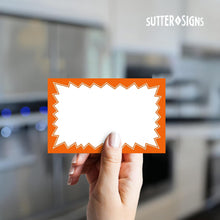 Load image into Gallery viewer, Bulk Case of 100 Sets - Sale Signs for Retail Stores 50pcs, 3.5&quot; x 5.5&quot; | Orange Starburst Paper Card Price Tags for Yard Sale, Garage Sale