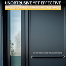 Load image into Gallery viewer, Bulk Case of 100 Signs - This Door to Remain Unlocked When Building is Occupied Sign Adhesive Decal, Sticker Clear Sticker 2x26 inches