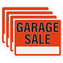 Load image into Gallery viewer, Bulk Case of 50 Sets - 4pk Garage Sale Signs 14" x 11", Large Weatherproof Plastic Signs with Fill In Arrows and Address Input Area for Easy Naviagation to Your Garage Sale