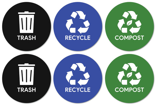 Bulk Case of 250 Sets - Sutter Signs 6pk Trash Compost Recycle Stickers for Trash Bins, 4
