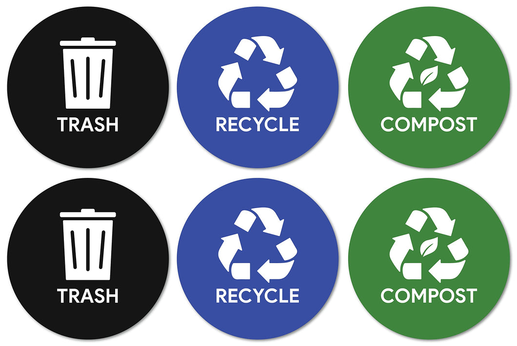 Bulk Case of 250 Sets - Sutter Signs 6pk Trash Compost Recycle Stickers for Trash Bins, 4