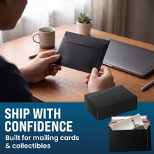 Load image into Gallery viewer, Bulk Case of 20 Sets - 50pcs Card Shipping Envelopes, 340gsm Tear Seal Mailers 7" x 4.35" - Black, Ultra-Rigid 340gsm Protection, Fast Tear-Strip Seal, Fits Toploaders &amp; Semi-Rigids, Sleek Matte Black Finish