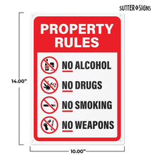 Load image into Gallery viewer, Bulk Case of 60 Signs - No Alcohol No Drugs No Smoking No Weapons | Property Rules Sign 10x14 Inch Rust-free Aluminum