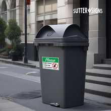 Load image into Gallery viewer, Bulk Case of 200 Sets - Please Do Not Dispose Poop Bags in This Trash Bin Stickers, Self Adhesive Weatherproof Vinyl Stickers, Green/White, 10" x 7" - Pack of 4
