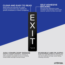 Load image into Gallery viewer, Bulk Case of 100 Sets - Exit Sign with Braille Self Adhesive Plastic ADA Sign 2" x 9", Self Adhesive Plastic ADA Building Sign, 2" x 9" Vertical Orientation