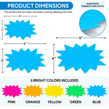 Load image into Gallery viewer, Bulk Case of 60 Sets - Starburst Signs with Stickers 300pcs | Price Tags for Yard, Estate, Garage Sale, Retail Store. 150pcs Cards &amp; 150pcs Sticker Dots. Assorted Sizes 2x3, 3x5, 4x6 inch (Solid Neon)