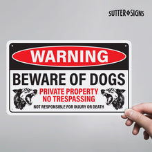 Load image into Gallery viewer, Bulk Case of 50 Signs - Beware of Dog Sign for Fence, Aluminum with Corner Mounting Holes, Rust-free Aluminum Dog Warning Sign, 10x6