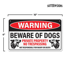 Load image into Gallery viewer, Bulk Case of 50 Signs - Beware of Dog Sign for Fence, Aluminum with Corner Mounting Holes, Rust-free Aluminum Dog Warning Sign, 10x6