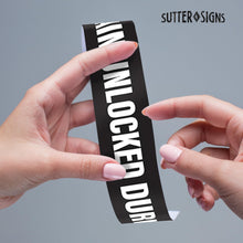 Load image into Gallery viewer, Bulk Case of 150 Sets - This Door To Remain Unlocked During Business Hours Sign | 1&quot; High Text Adhesive Decal Sticker 2x26 inches