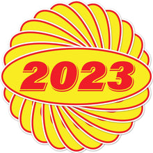 Load image into Gallery viewer, Bulk Case of 75 Sets - 2023 Car Model Year Windshield Stickers | 14&quot; x 5.5&quot; Oval Stickers for Car Dealerships, Vehicle Windshields (Pack of 12)