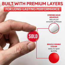 Load image into Gallery viewer, Bulk Case of 100 Rolls - 500pcs SOLD Stickers 0.6" for Yard Sale, Garage Sale, Auction, Retail, Inventory, Bright Red Stickers