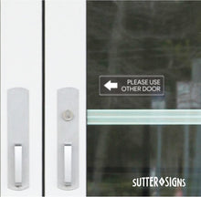Load image into Gallery viewer, Bulk Case of 250 Sets - Please Use Other Door Sticker Decal Set - Self Adhesive, Peel-Off (2 Left Arrows, 2 Right Arrows)