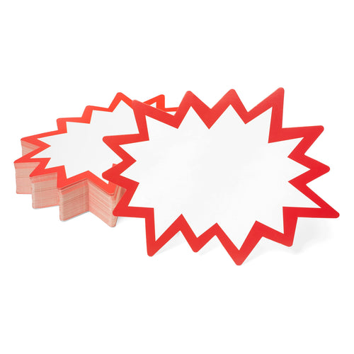 Bulk Case of 66 Sets - Starburst Signs with Stickers 100pcs | 50pcs Cards & 50pcs Sticker Dots. 6x8 inch (White)