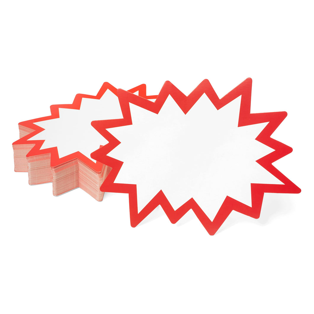Bulk Case of 66 Sets - Starburst Signs with Stickers 100pcs | 50pcs Cards & 50pcs Sticker Dots. 6x8 inch (White)