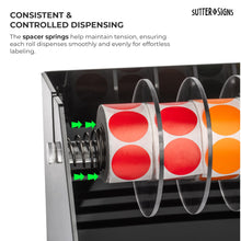 Load image into Gallery viewer, Bulk Case of 6 Sets - Roll Label Dispenser for Sticker Labels | Thick Durable Acrylic Sticker Roll Holder with Anti-Slip Feet and Spacer Springs