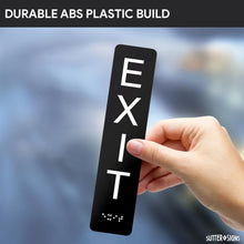 Load image into Gallery viewer, Bulk Case of 100 Sets - Exit Sign with Braille Self Adhesive Plastic ADA Sign 2" x 9", Self Adhesive Plastic ADA Building Sign, 2" x 9" Vertical Orientation