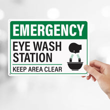 Load image into Gallery viewer, Bulk Case of 100 Signs - Emergency Eye Wash Station Keep Area Clear Sign 10x7 Inch | Rust-Free Aluminum Eye Wash Station, Durable Safety Sign with Pre-Drilled Mounting Holes