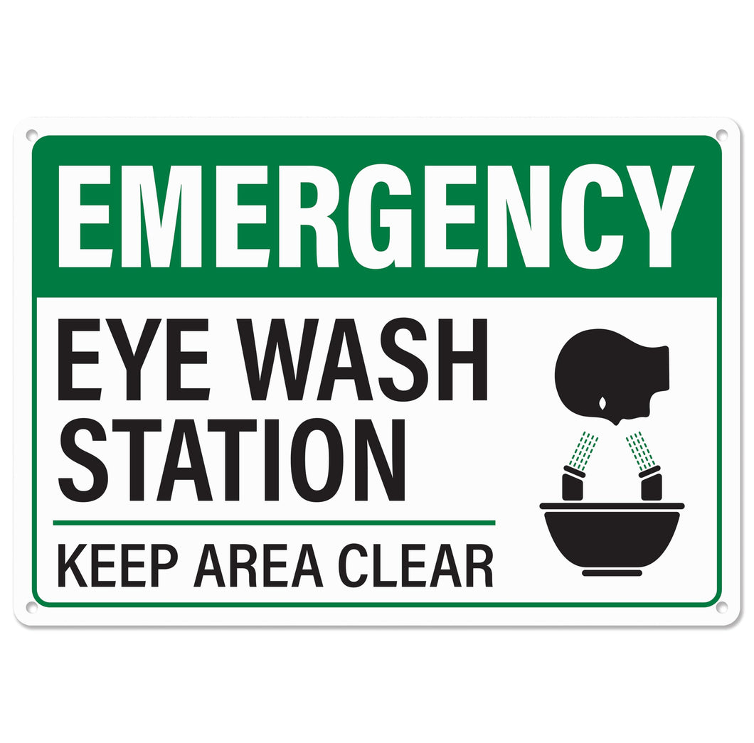 Bulk Case of 100 Signs - Emergency Eye Wash Station Keep Area Clear Sign 10x7 Inch | Rust-Free Aluminum Eye Wash Station, Durable Safety Sign with Pre-Drilled Mounting Holes
