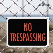 Load image into Gallery viewer, Bulk Case of 50 Sets - 4pk No Trespassing Sign Thick PVC Plastic No Trespassing Signs For Private Property w/ Pre-Drilled Mounting Holes, 12" x 8.5"