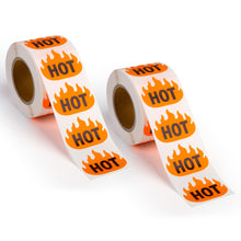 Load image into Gallery viewer, Bulk Case of 50 Sets - 1000pcs Hot Stickers Rave with Flame 1.6" x 1.2", Fluorescent Red Hot Fire Labels for Party, Restaurants, Spicy Food