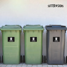 Load image into Gallery viewer, Bulk Case of 100 Sets - 4pc Recycle Stickers + 4pc Trash Stickers | Weatherproof Vinyl Sticker Recycling Signs for Trash Bins, 7" x 10"