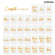 Load image into Gallery viewer, Bulk Case of 20 Sets - Wedding Table Numbers 1-30 Gold Card Holders Set | Elegant Table Seating Signs for Wedding Receptions