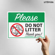 Load image into Gallery viewer, Bulk Case of 50 Sets - Please Do Not Litter Yard Signs with H-Frame Stakes, 14&quot; x 10&quot; Corrugated Plastic Do Not Litter Signs (Pack of 2)