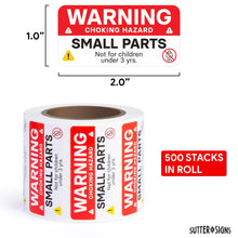 Load image into Gallery viewer, Bulk Case of 100 Sets - 500pcs Small Parts Warning Stickers, Not for Children Safety Warning Labels for Shipping, 1" x 2"