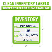 Load image into Gallery viewer, Bulk Case of 50 Rolls - 500pcs Inventory Labels, Moving Box Stickers, Inventory SKU Count Labels 2" x 2", 500pcs/roll (No./Count/Date/By)