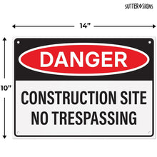 Load image into Gallery viewer, Bulk Case of 50 Signs - Danger Construction Site Sign 14x10 Inch, Aluminum Sign for Construction Site, Hazard Areas, No Trespassing, Aluminum Sign with Mounting Holes